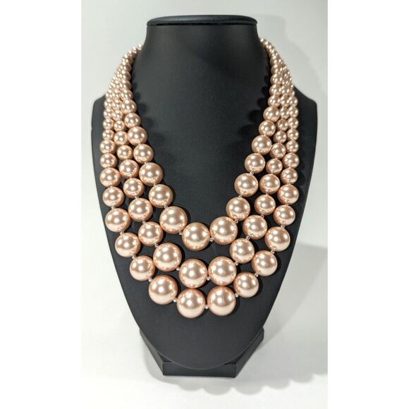 Rose Gold Graduated Beaded Necklace Triple Strand - Picture 1 of 9